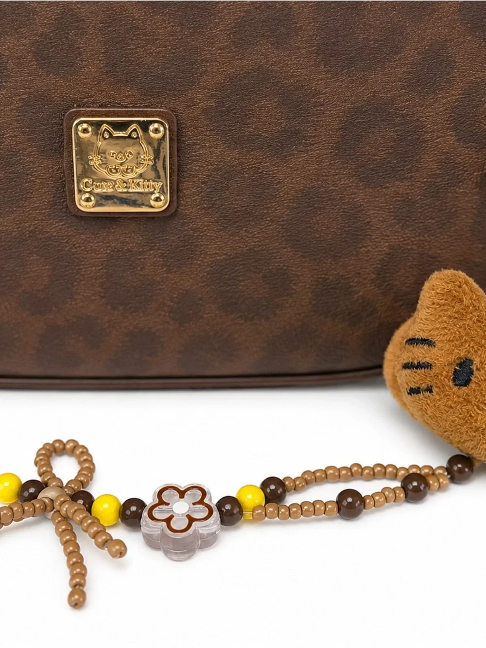 Cow & Kitty Brown Leopard Beaded Shoulder Bag